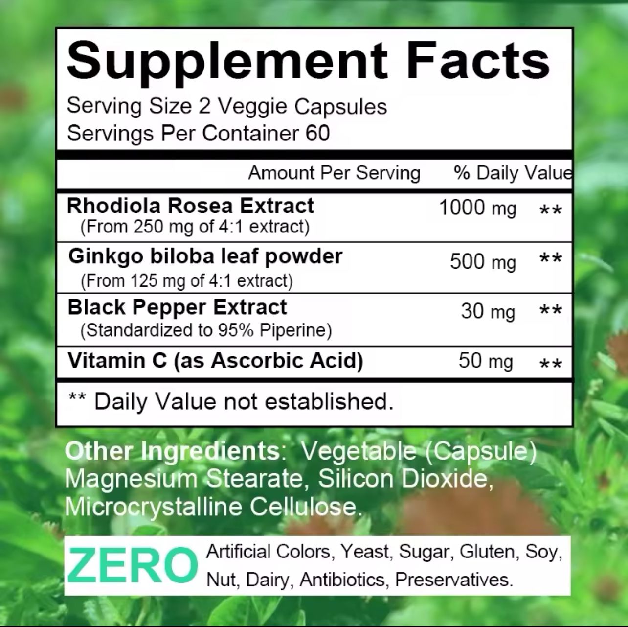 Organic rhodiola rosea capsules
